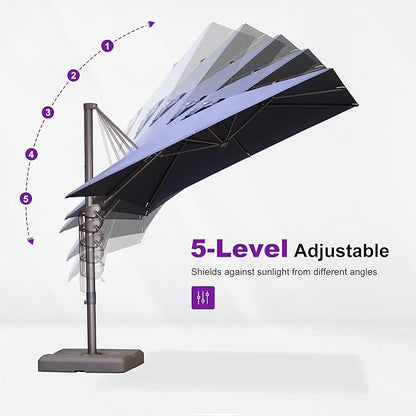 PURPLE LEAF 10' X 13' Patio Cantilever Umbrella with Base Rectangle Umbrella Outdoor with Aluminum Offset Hanging and 360° Rotation for Pool Garden Deck Patio, Navy Blue