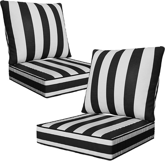 22" x 22" x 6" Outdoor Deep Seat Cushions Set - 2 Set Waterproof & Fade Resistant Patio Furniture Replacement Cushions, Non-Slip Outdoor Cushions Fit Loveseats, Couches, Chairs, and Sofas.
