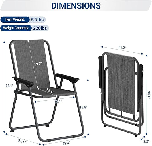 UDPATIO Folding Patio Chairs Set, Patio Dining Chairs Set of 4 and 31.5" Round Tempered Glass Metal Table with 1.57" Umbrella Hole, Black