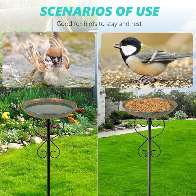 Metal Bird Bath for Outside,Garden Bird Baths for Outdoors,Standing Birdbaths & Birdfeeder with Cast Iron Bowl for Garden Patio Yard Lawn Decor