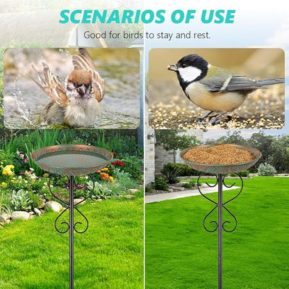 Metal Bird Bath for Outside,Garden Bird Baths for Outdoors,Standing Birdbaths & Birdfeeder with Cast Iron Bowl for Garden Patio Yard Lawn Decor