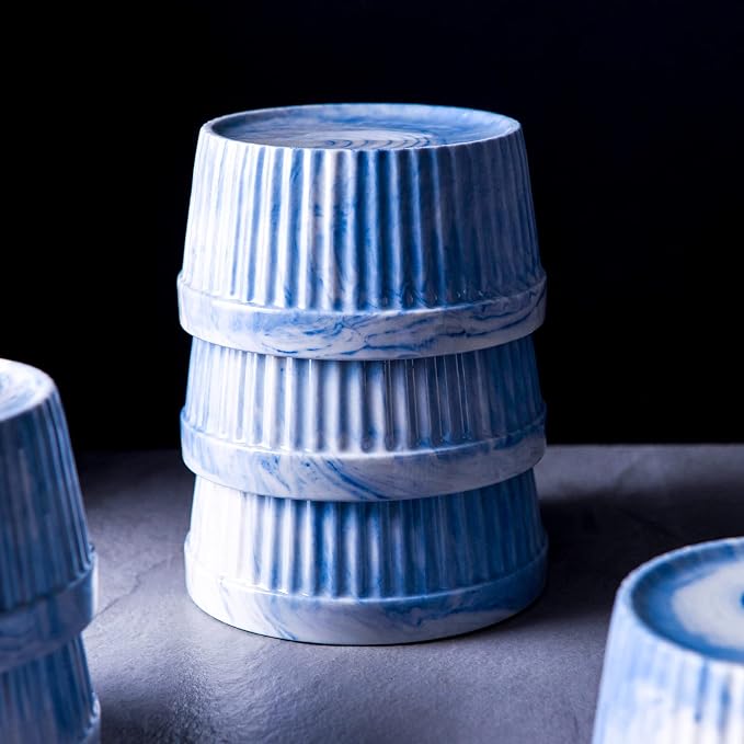 Yundu 8 Ounce Blue Marble Ceramic Ramekins, Set of 6