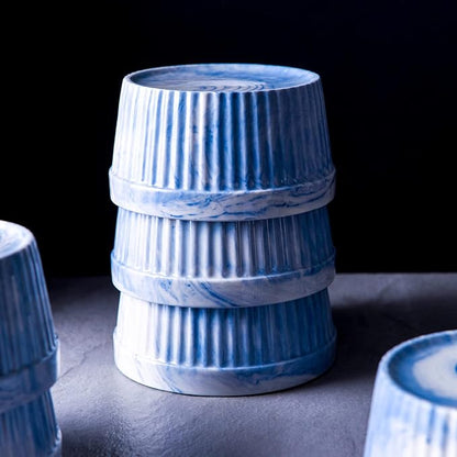 Yundu 8 Ounce Blue Marble Ceramic Ramekins, Set of 6