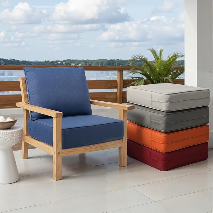 Outdoor Chair Cushion Set, 24x24 Waterproof Patio Chair Cushion, 6" Thickened Seat Cushion for Outdoor Chair and Couch, Include 1 Seat Cushion and 1 Back Pillow, Thick/Blue
