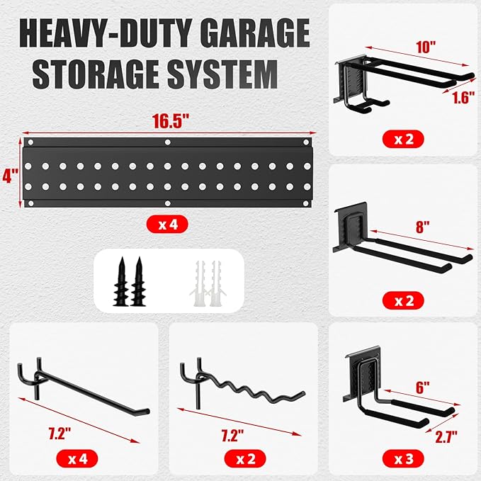 Garage Tool Organizer Wall Mount 66 inches with 13 Adjustable Heavy-Duty Hooks, Garage Organization, Garden Tool Storage Rack, Yard, and Shed, Holds Up to 520 lbs