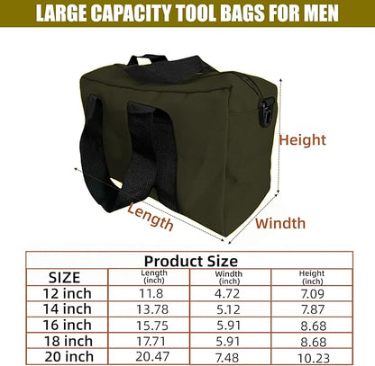 BLIRITEL Wide Mouth Tool Bag, Heavy Duty Canvas Tool Storage Bag, Large Capacity Handbag, Multi-function Tool Organizer Tote Bag for Storage Wrenches Pliers (Army Green, 18 Inch)