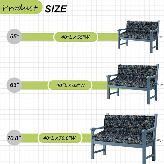 Replacement Cushions for Swing, Waterproof Porch Swing Cushion, 2-3 Seat Replacement Swing Seat Cushion with Backrest and Ties for Patio Backyard Porch Garden (Hummingbird, 40 * 70.8 in)