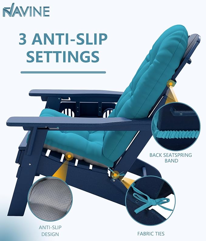 Adirondack Chair Cushion Set of 2, Thickened Patio Chair Cushions with Ties, Waterproof and UV-Protected Rocking Chair Cushion for Indoor and Outdoor, Lake Blue.