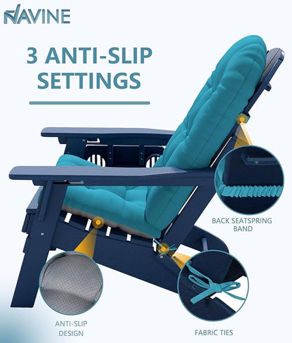 Adirondack Chair Cushion Set of 2, Thickened Patio Chair Cushions with Ties, Waterproof and UV-Protected Rocking Chair Cushion for Indoor and Outdoor, Lake Blue.