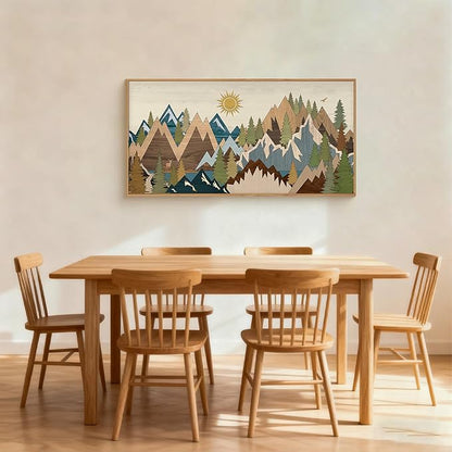FWIEXA Large Mountain Woodcut Style Canvas Wall Art, Sunrise Pine Tree Wall Decor, Forest Animal Painting, Nature Wilderness Lake Landscape, 20x40In Rustic Artwork for Living Room, Bedroom, Bathroom