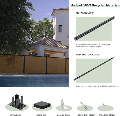 Mondaria Privacy Fence Panels for Outside,6ft(W) x 6ft(H) Outdoor Privacy Panels with 1 Post,Wind Resistant Wood Plastic Composite Fencing Panels for Patio,Backyard,Garden and Swimming Pool(Brown)