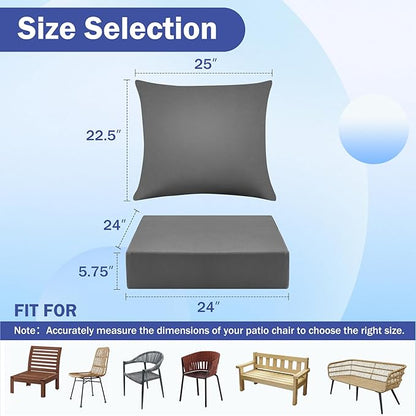 IASEAHK Outdoor Seat Cushion Set, Waterproof & Fade Resistant Patio Chair Cushions, Outdoors Cushion for Patio Furniture, 24 x 24 x 5.75 Inch, Outdoor Couch Cushions with Handle and Ties, Dark Grey