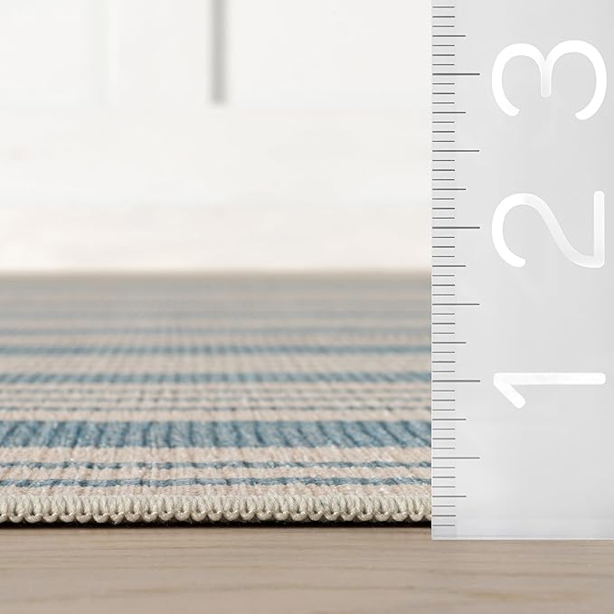 Dash & Albert Talos Blue Machine Washable Rug, 5 X 8 Feet, Blue/Ivory Stripe Pattern