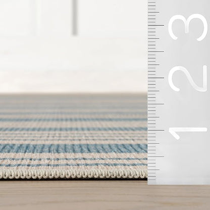 Dash & Albert Talos Blue Machine Washable Rug, 5 X 8 Feet, Blue/Ivory Stripe Pattern