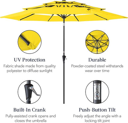 Best Choice Products 10ft 3-Tier Market Patio Umbrella, Outdoor Sun Shade with Tilt, Crank Lift, 8 Ribs for Backyard, Deck, Poolside – Yellow
