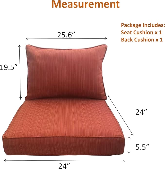 MEETHASUNY Outdoor Patio Furniture Replacement Cushions,24X24X5 Inch Deep Seat Chair Seat Back Cushion Set,All Weather Breathable Sectional Cushions for Patio Furniture Couch Loveseat,Brick Red