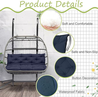 Swing Replacement Cushions with Backrest, 2 or 3 Seater Waterproof Non-Slip Overstuffed Swing Pad, Indoor/Outdoor Bench Cushion for Porch Chair Swings Garden Furniture (Navy blue, 40 * 60 in)