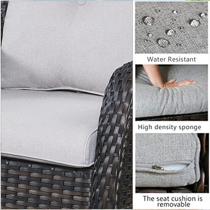 HUMMUH Outdoor Swivel Rocker Wicker Patio Chairs High Back PE Rattan Glider Chairs 4PCS Patio Furniture Set(Brown,Beige)