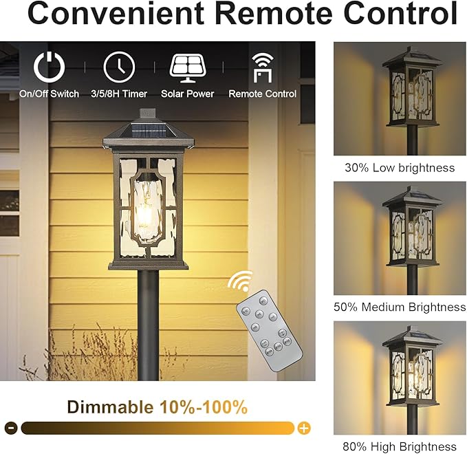 42.5 Inch Post Lights Solar Powered with Remote Control, Cordless Solar Floor Lamp Waterproof LED Portable Pathway Light Fixtures Dusk to Dawn Pole Lighting for Garden, Path, Yard, Patio