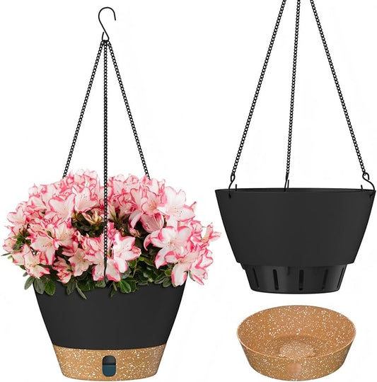 ZMTECH 2 Pack 8 Inch Hanging Planters for Indoor Plants, Modern Gray Hanging Planter with Visible Water Level Window & Removable Tray, Decorative Plant Hanger Indoor for Home Decor