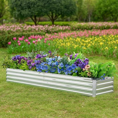 Meberam 2 Pack 8x2x1FT Galvanized Raised Garden Beds Kit Outdoor Metal Gardening Planter Box for Vegetable Elevated Flower Herbs,Silver