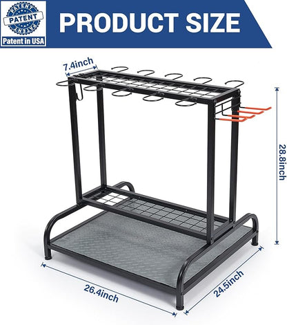 Garden Tool Organizer, Yard Tools Rack Holds 55 Long-Handled Tools/Rakes/Brooms for Garage Organization and Storage, Shed, Outdoor, Lawn, Heavy-Duty Steel, Black, Easy Assembly
