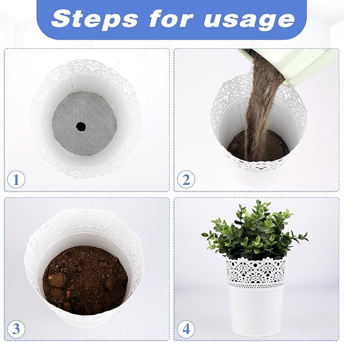 20 Pcs Flower Pot Hole Mesh Pad, 4 Inch Round Bonsai Pots Bottom Grid Mat Keep Soil from Flowing Away Plant Pot Drainage Mesh Hole Screens for Garden Outdoor Potted Plants
