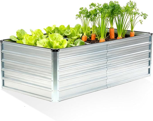 NEWBULIG 6x3x2ft Galvanized Raised Garden Bed, Outdoor Metal Planters Box, Large Garden Beds for Planting Vegetables, Flowers & Herbs, Easy Assembly, Silver