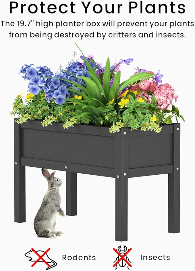 Small HDPE Raised Garden Bed, Elevated Planter Box with Legs, Outdoor All-Weather Planter Raised Beds for Seeds, Herb, Flower, Vegetable (Black)