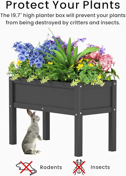 Small HDPE Raised Garden Bed, Elevated Planter Box with Legs, Outdoor All-Weather Planter Raised Beds for Seeds, Herb, Flower, Vegetable (Black)