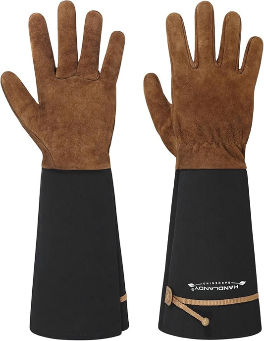 HLDD HANDLANDY Long Gardening Gloves for Women Men - Leather Rose Pruning Gloves Thorn Proof - Breathable Working Glove