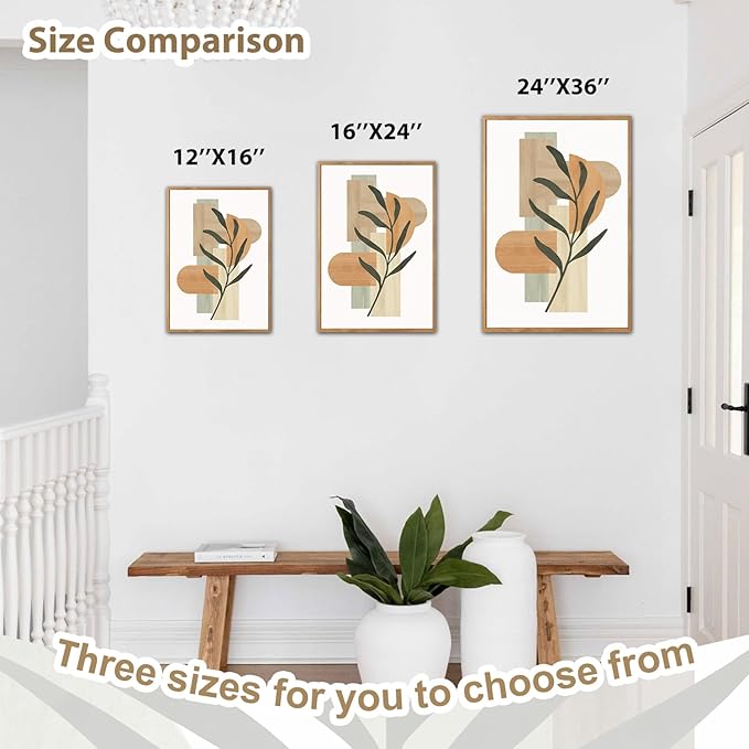 CHDITB Boho Botanical Geometric Framed Canvas Wall Art Set, Abstract Plant Figure Wall Decor, Sage Green Terracotta Wall Painting, Modern Minimalist Art Prints for Living Room Bedroom Office 16"x24"x3