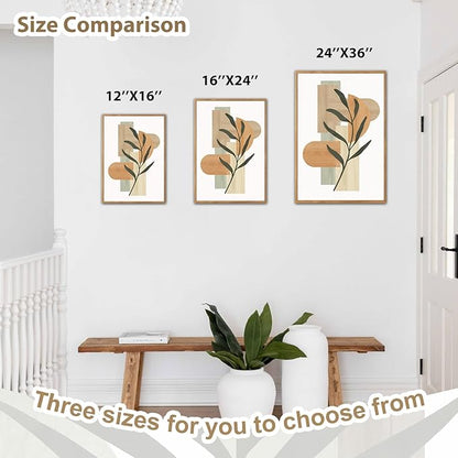 CHDITB Boho Botanical Geometric Framed Canvas Wall Art Set, Abstract Plant Figure Wall Decor, Sage Green Terracotta Wall Painting, Modern Minimalist Art Prints for Living Room Bedroom Office 16"x24"x3