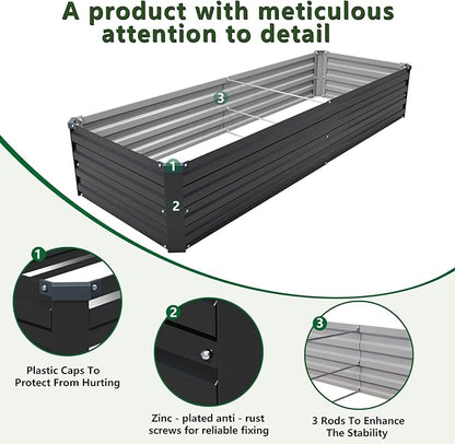 8×2×1FT(2PCS) Galvanized Raised Garden Bed Kit Metal Planter Boxes,Large Outdoor Planters Garden for Planting Vegetables,Flowers,Herbs -Black