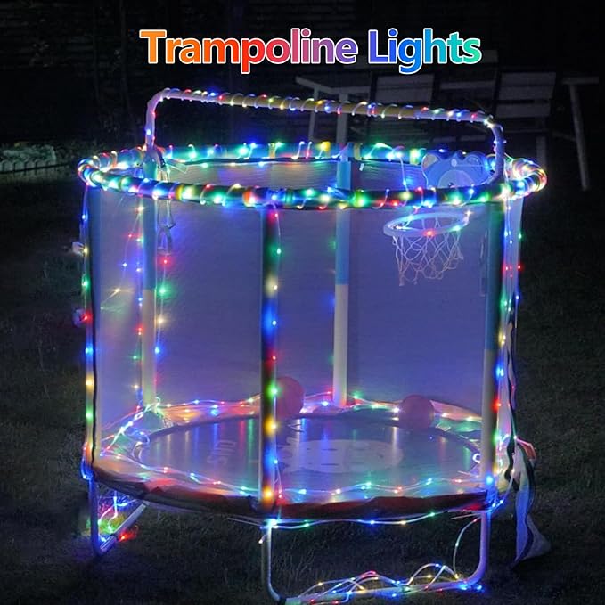 YEGUO Solar Christmas Lights Outdoor Waterproof, 2 Packs Each 33ft 100 LED Rope Lights, 8 Modes Fairy String Lights in Clear Thin Tube for Camping Fence Patio Garden Trampoline Deck(Multicolor)