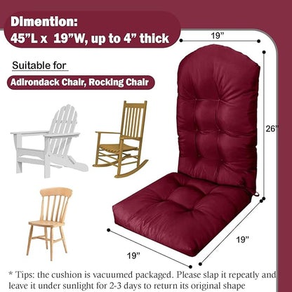 Adirondack Chair Cushion, Waterproof Outdoor High Back Seat Cushions for Patio Rocking Chairs, Thick Tufted Replacement Pads for Porch Lawn Indoor Dining Desk Wicker Furniture, Burgundy