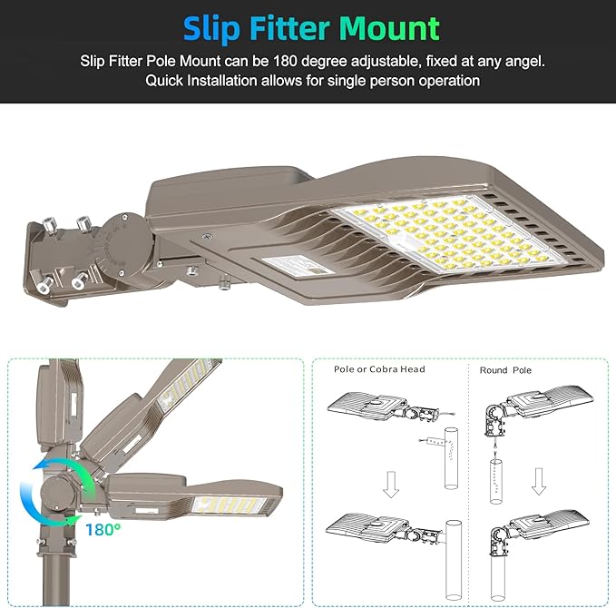 LED Parking Lot Light with Slip Fitter, UL DLC Listed, 5000K Shoebox Pole Light, IP65 Waterproof Commercial Street Area Lighting for Roadway/Driveway/Yard(240W,277-480V)