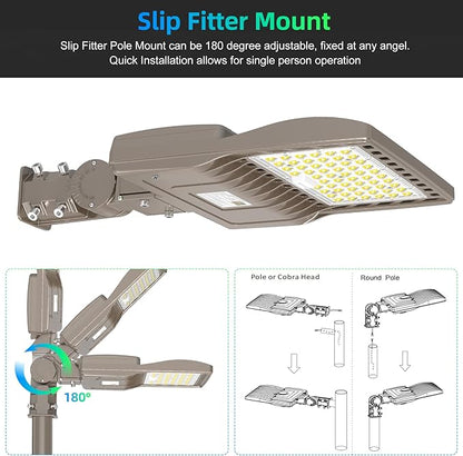 LED Parking Lot Light with Slip Fitter, UL DLC Listed, 5000K Shoebox Pole Light, IP65 Waterproof Commercial Street Area Lighting for Roadway/Driveway/Yard(240W,277-480V)