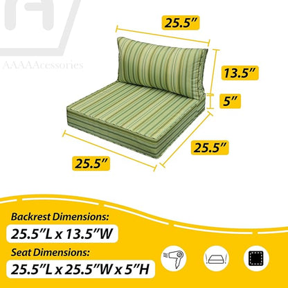 AAAAAcessories Outdoor Seat Cushions for Chairs, Fade-Resistant, Waterproof Patio Furniture Replacement Cushions, 25.5" x 25.5" x 5" + 25.5" x 13.5", Mossy Forest Stripe