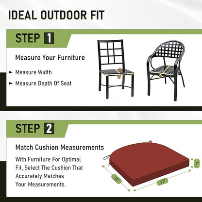 Basic Beyond Outdoor Chair Cushions Set of 4, Outdoor Cushions for Patio Furniture, Water Resistant Patio Chair Cushions with 2 Ties, 17x16x2, Brick Red