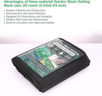 Thicker Garden Mesh Netting,6.6’ x 16.5’ Ultra Fine Black Plant Row Covers for Vegetable Fruits Flowers Greenhouse Row Cover Raised Bed Barrier Screen, Shading Rate 25-30%, Nano PPT Garden Netting