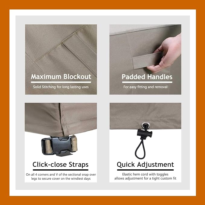 Curved Patio Furniture Cover for Outdoor Sectional Sofa, 190"(128") Reinforced Waterproof 600D Patio Sectional Couch Cover, Half Moon Lawn Outside Garden Furniture Winter Protective Cover