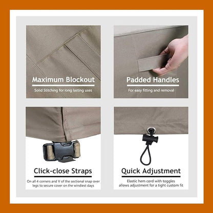 Curved Patio Furniture Cover for Outdoor Sectional Sofa, 190"(128") Reinforced Waterproof 600D Patio Sectional Couch Cover, Half Moon Lawn Outside Garden Furniture Winter Protective Cover