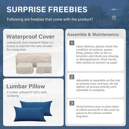 Patio Furniture Set 3 Pieces Outdoor Sectional Sofa Set Wicker Patio Furniture Outdoor Couch Outdoor Ottoman Coffee Table with Storage All-Weather Anti-Slip Cushions Waterproof Covers, Navy Blue