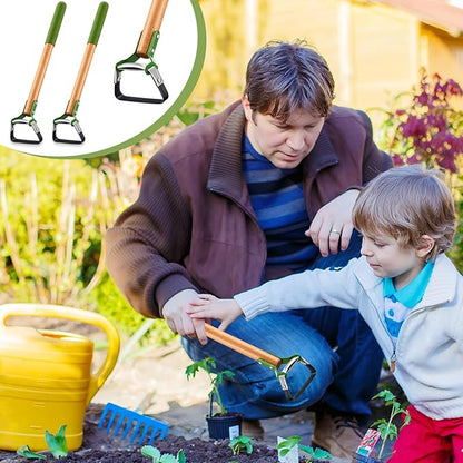 2 Pcs Mini Garden Hoes for Weeding Long Stirrup Hoe Tools Scuffle Garden Tool for Lawn Yard Weeding Gardening (Wood Handle)