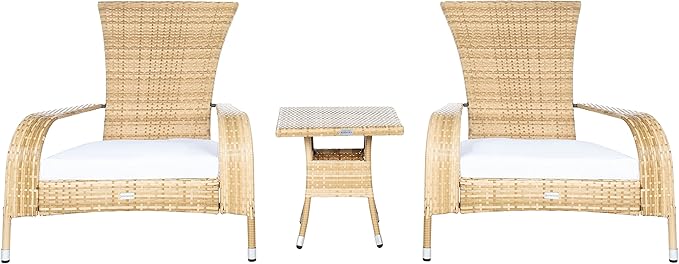 SAFAVIEH Outdoor Collection Edna Natural/White Cushion 3-Piece Lounge Set with Table (PAT7719D)
