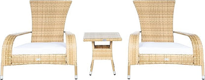 SAFAVIEH Outdoor Collection Edna Natural/White Cushion 3-Piece Lounge Set with Table (PAT7719D)