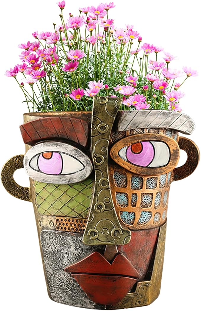 Abstract Face Flower Pots Head,Creative Inspiration Succulent pots,Head Planter with Drainage Hole,Colorful Plant Pots for Outdoor Garden Decor and Home Art Decoration(Retro)