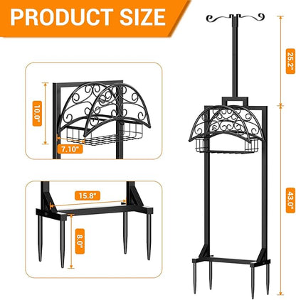 Garden Hose Holder with Shepherds Hooks - Freestanding Metal Water Hose Holder Stand Holds 160ft, Heavy Duty Garden Hanger Storage Rack for Outside Yard Lawn Farm