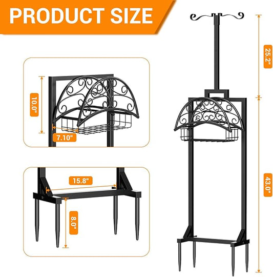 Garden Hose Holder with Shepherds Hooks - Freestanding Metal Water Hose Holder Stand Holds 160ft, Heavy Duty Garden Hanger Storage Rack for Outside Yard Lawn Farm